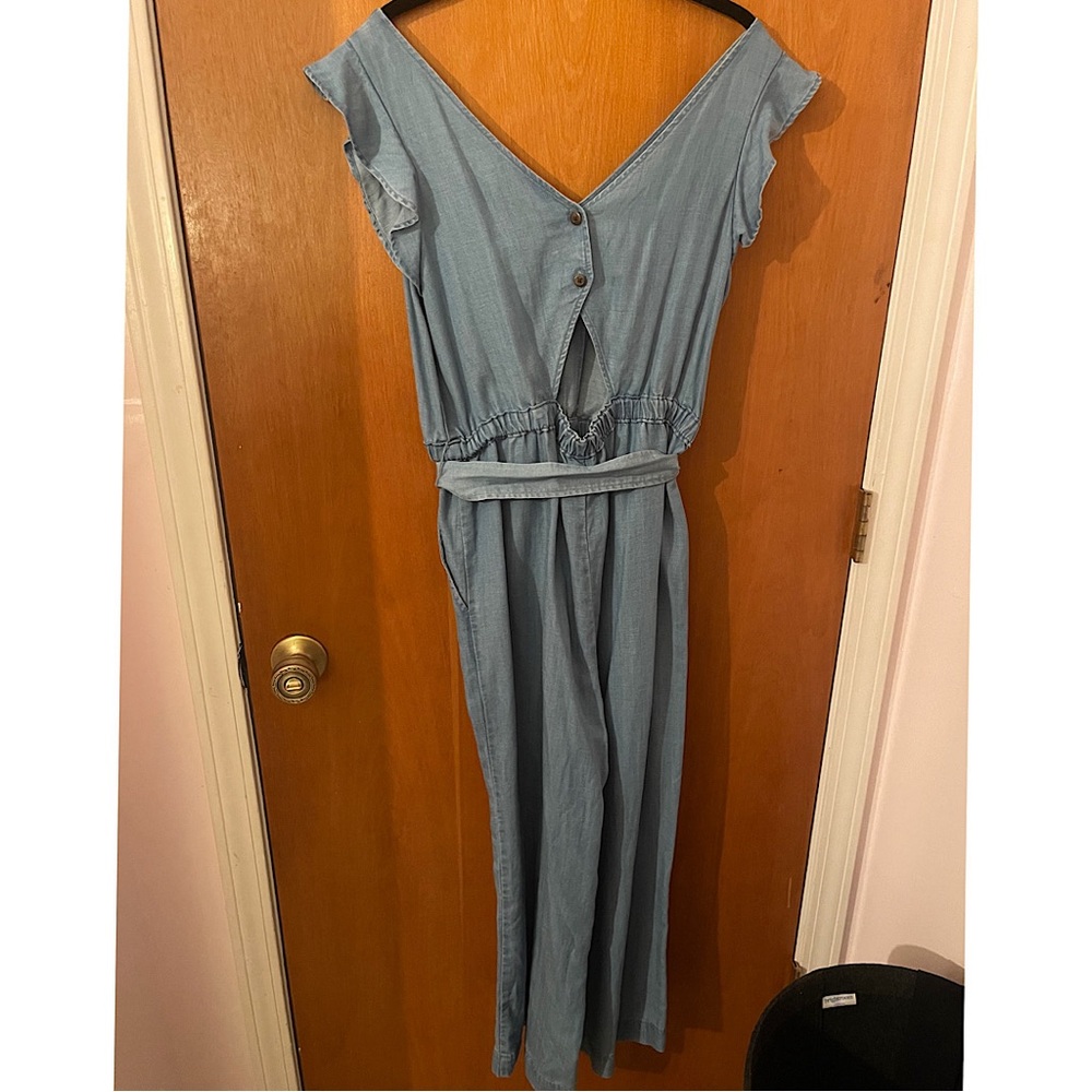 Loft Chambray Jumpsuit With Flutter Sleeve - image 4